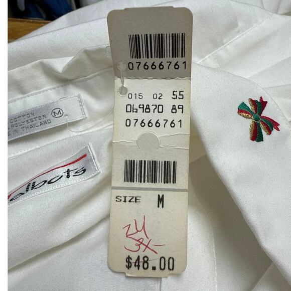 NWT Vintage Talbots White Button Up Shirt Embroidered Bow Neck Blouse Sz Medium - Picture 6 of 8